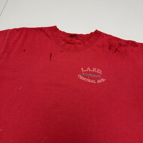 Vintage Los Angeles Fire Fighter T Shirt Mens Medium Red Short Sleeve Y2K - Picture 4 of 13
